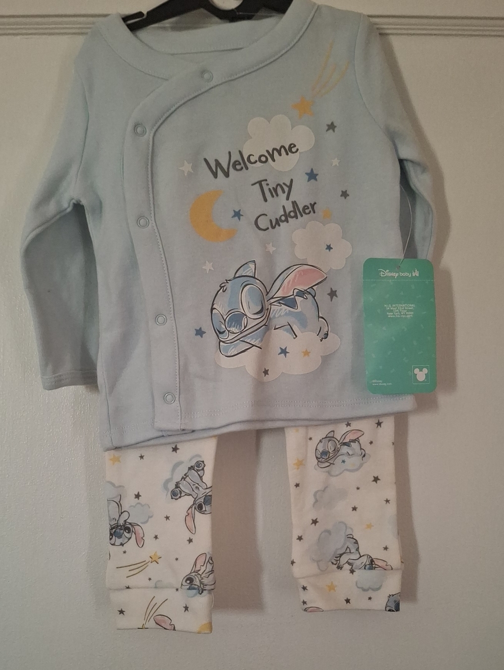 Disney Light Blue "Welcome Tiny Cuddler" Stitch Pajama Set